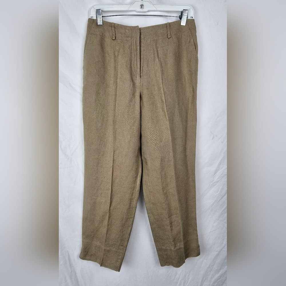 Talbots Petites Irish Linen Tan Beige Minimalist Contemporary Women's Pants sz 8